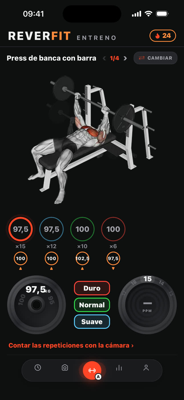 Reverfit Entreno: el ejercicio en curso